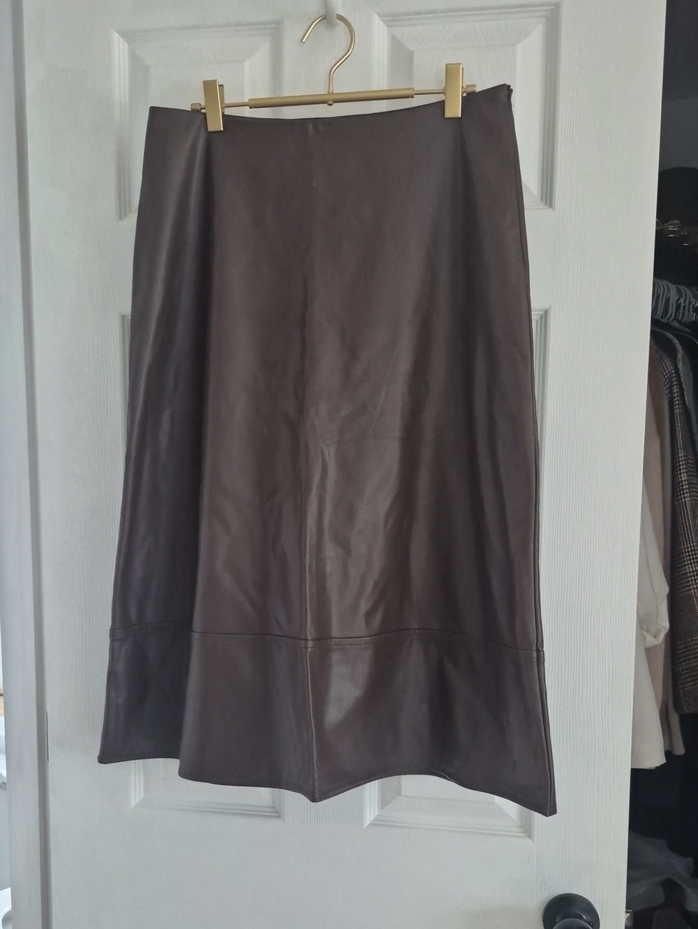 Ultra Pink Dark Brown Midi Leather Skirt